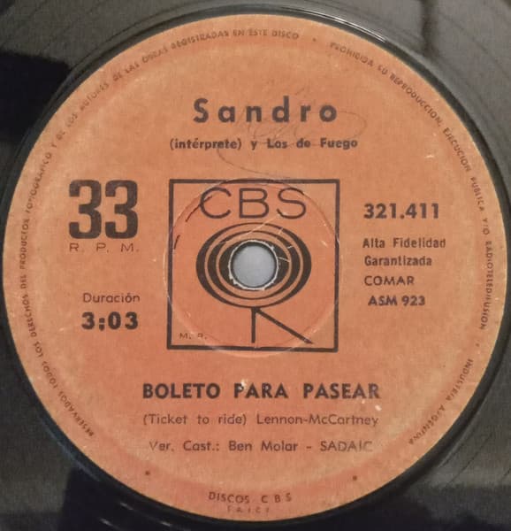 Sandro & Los De Fuego — Boleto Para Pasear / Musica De Rock And Roll