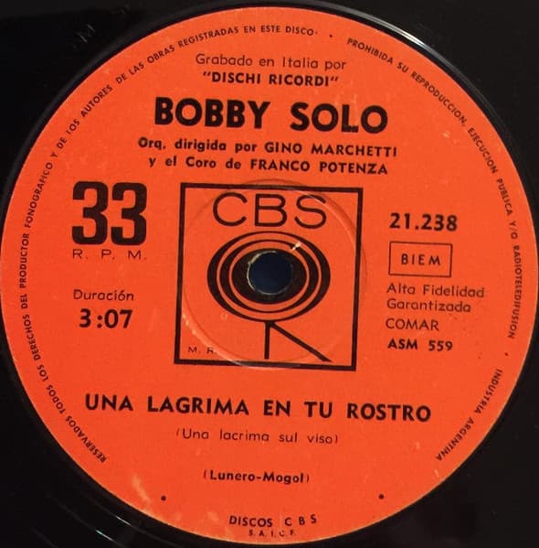 Bobby Solo — Una Lagrima En Tu Rostro (Una Lacrima Sul Viso)