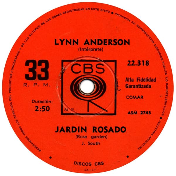 Lynn Anderson — Jardin Rosado = Rose Garden / Quedate Hasta Que Llegue = Stay There, Till I Get There