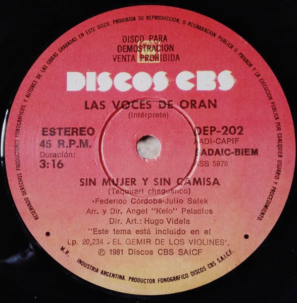 Las Voces De Oran — Sin Mujer Y Sin Camisa / Asi Yo E Sabido Ser
