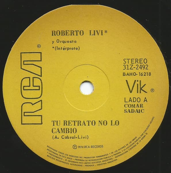 Roberto Livi — Tu Retrato No Lo Cambio / No Es Nada Facil