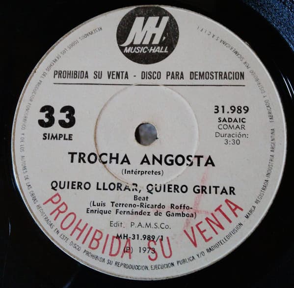 Trocha Angosta — Quiero Llorar, Quiero Gritar / Recordaras Al Despertar
