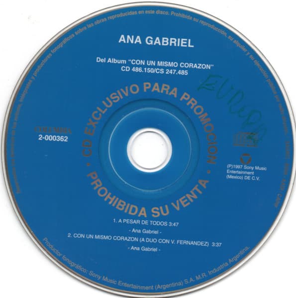 Ana Gabriel — A Pesar De Todos / Con Un Mismo Corazon